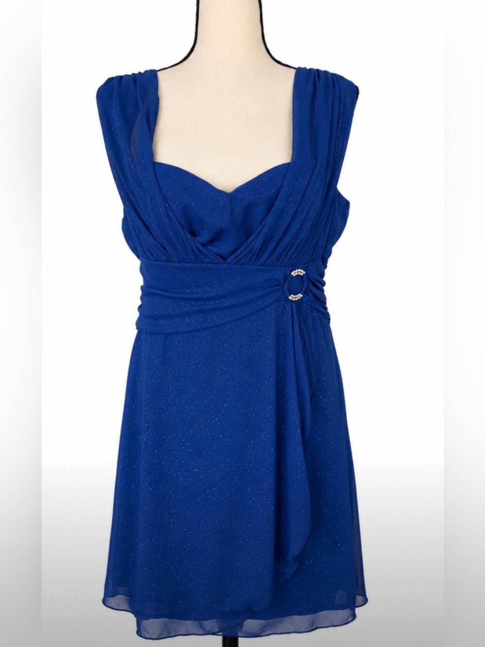 Jolie Royal Blue Sparkle Midi Dress with Buckle Detail Y2K Glam Glitter Wedding